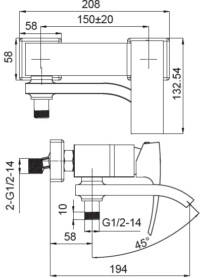 Смеситель д/ванны короткий KOER KB-41007-04 (Цвет хром) 8шт/ящ - Изображение №2