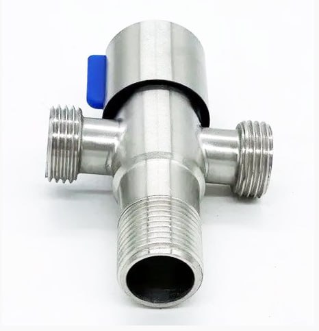 Кран для подкл. с/т приборов   угловой    TIM     1/2*1/2*1/2*, нержавеющая сталь(60/1) - Изображение №1