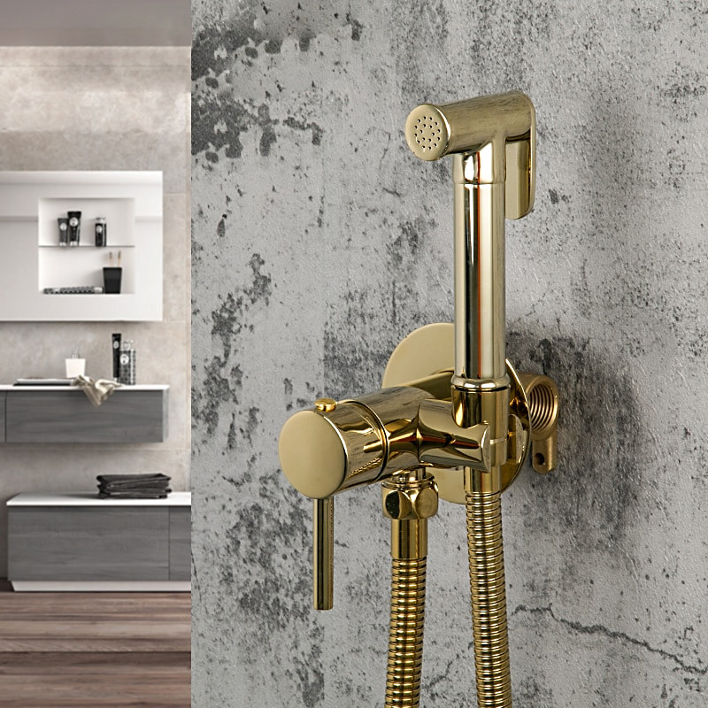 Смеситель с гигиеническим душем FRAP F7505-3 латунь /золото - миниатюра №4