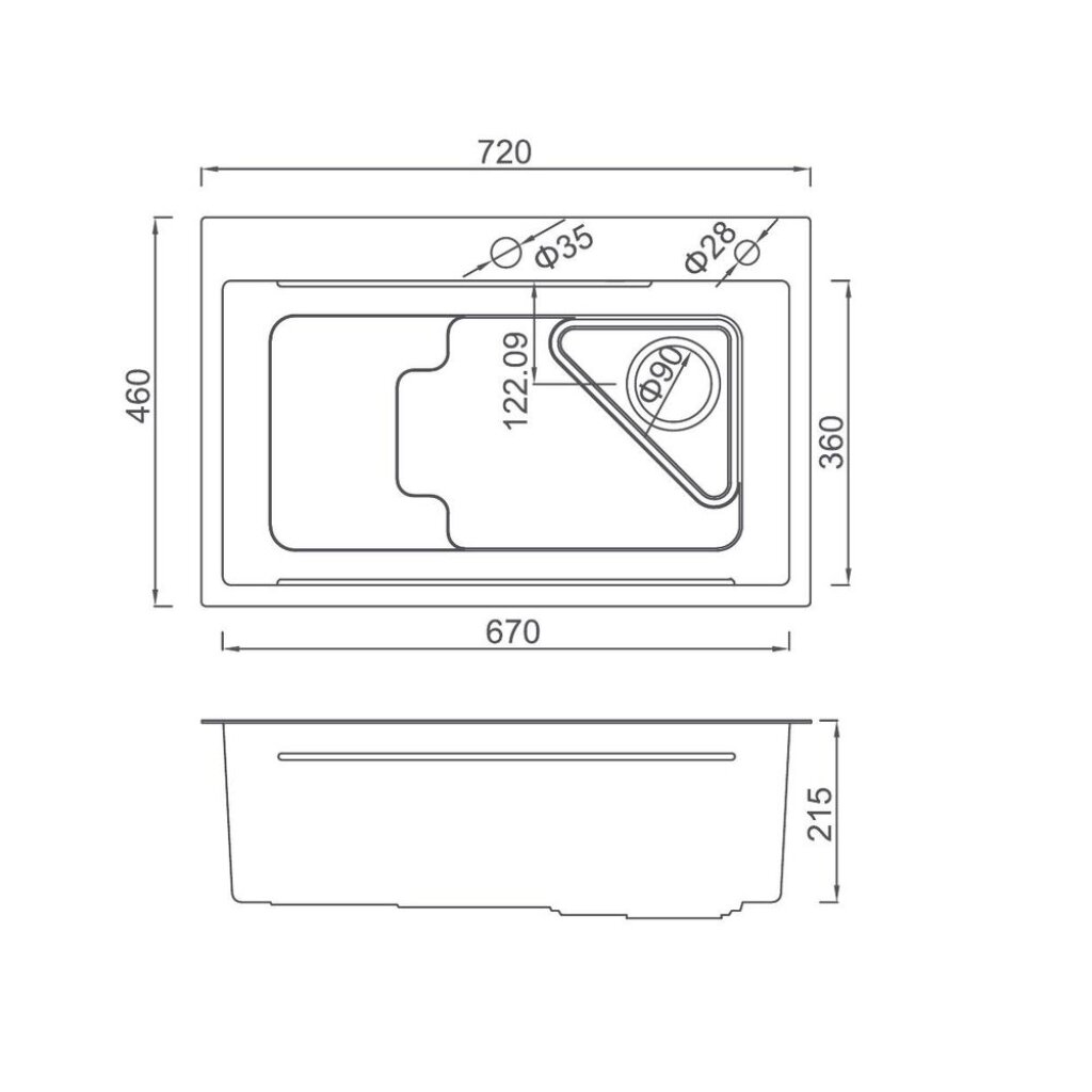 Мойка GAPPO GS7246-6 (0.8мм /коландер /черный/ 720x460x215mm) - Изображение №1