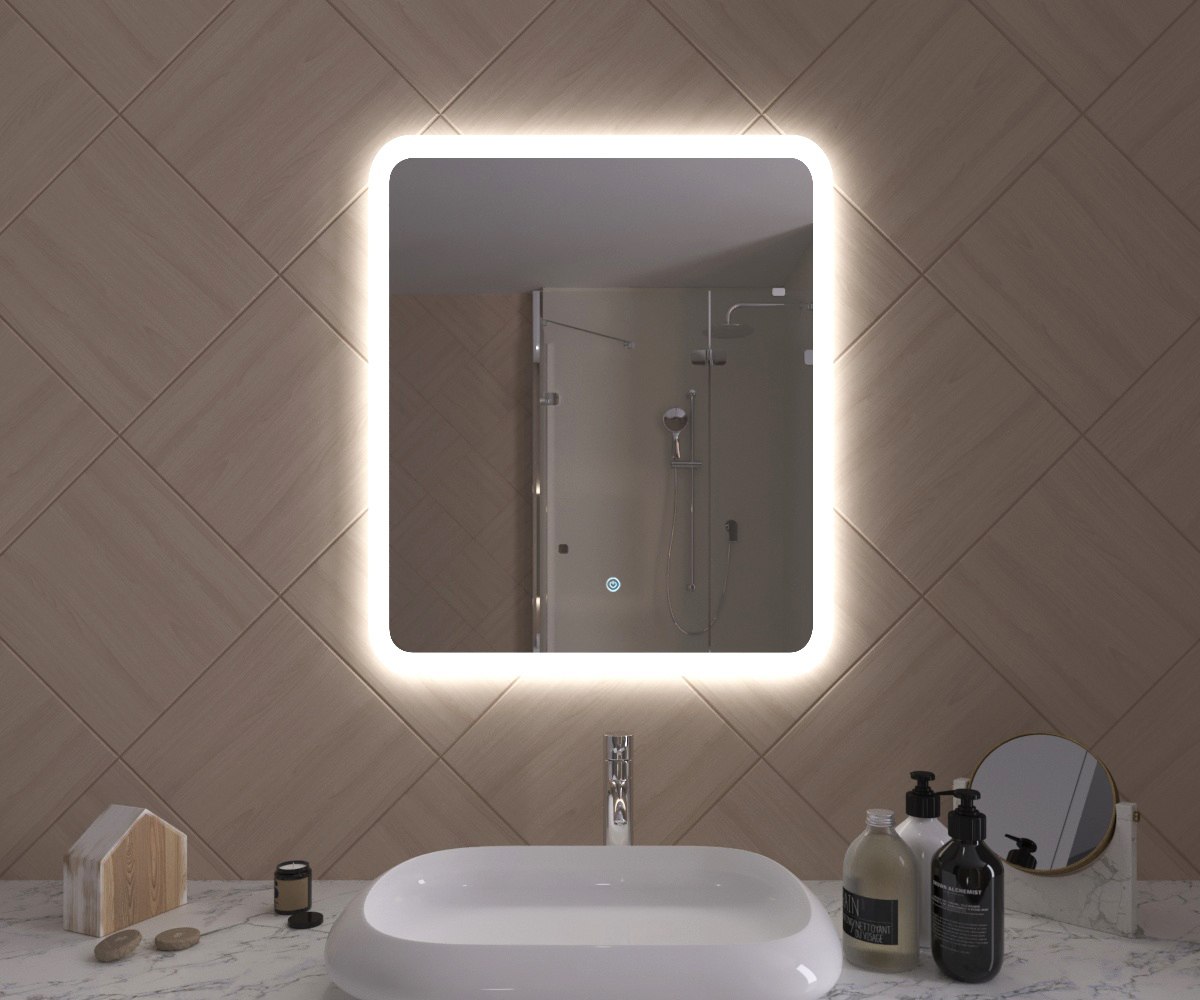 Зеркало  600х700 Gent с LED подсветкой,подогревом,литым коробом и сенсорным выкл.Кайман Glassiko - Изображение №1
