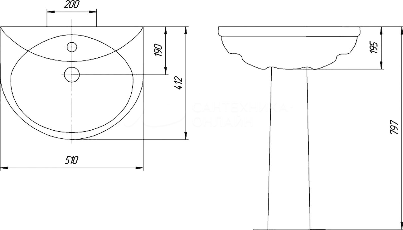ROSA умывальник  "Комфорт"  ШВГ 510х140х415 - Изображение №2