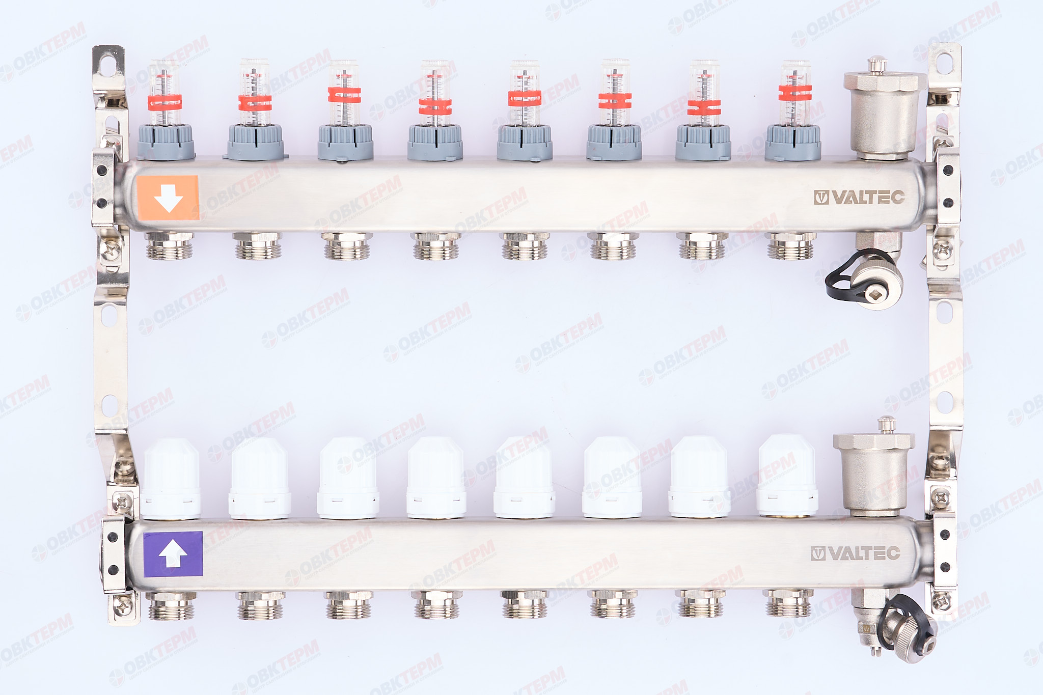 Коллект. ГРУППА   Valtec НЕРЖ со встр расх в сборе  1 * 8 вых. Еврок.3/4 (Аналог VTc.589.EMNX) - Изображение №1
