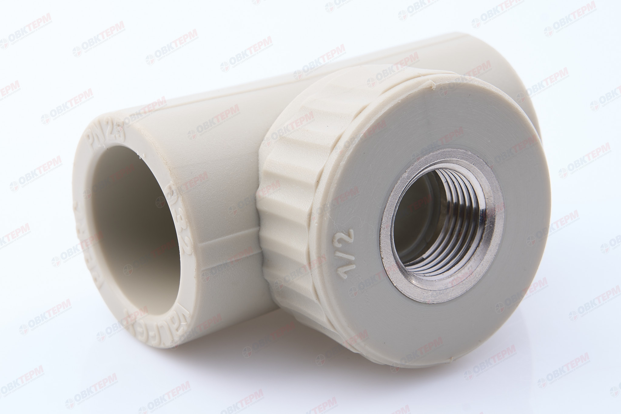 Тройник с МРВ 32 * 1/2" * 32     (PP-R СЕРЫЙ  РОССИЯ) - Изображение №1