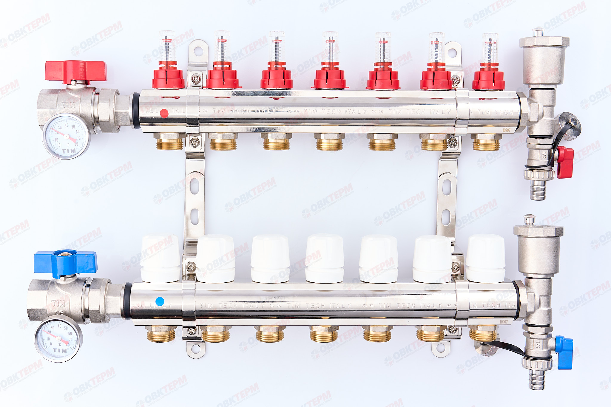 Коллектор с расходомерами  TIM латунный 1" с КРАНАМИ на   7 выходов   (1шт/2ящ) - миниатюра №3