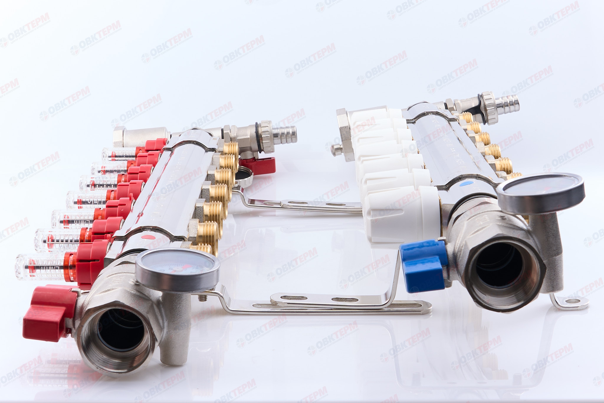 Коллектор с расходомерами  TIM латунный 1" с КРАНАМИ на   7 выходов   (1шт/2ящ) - миниатюра №4