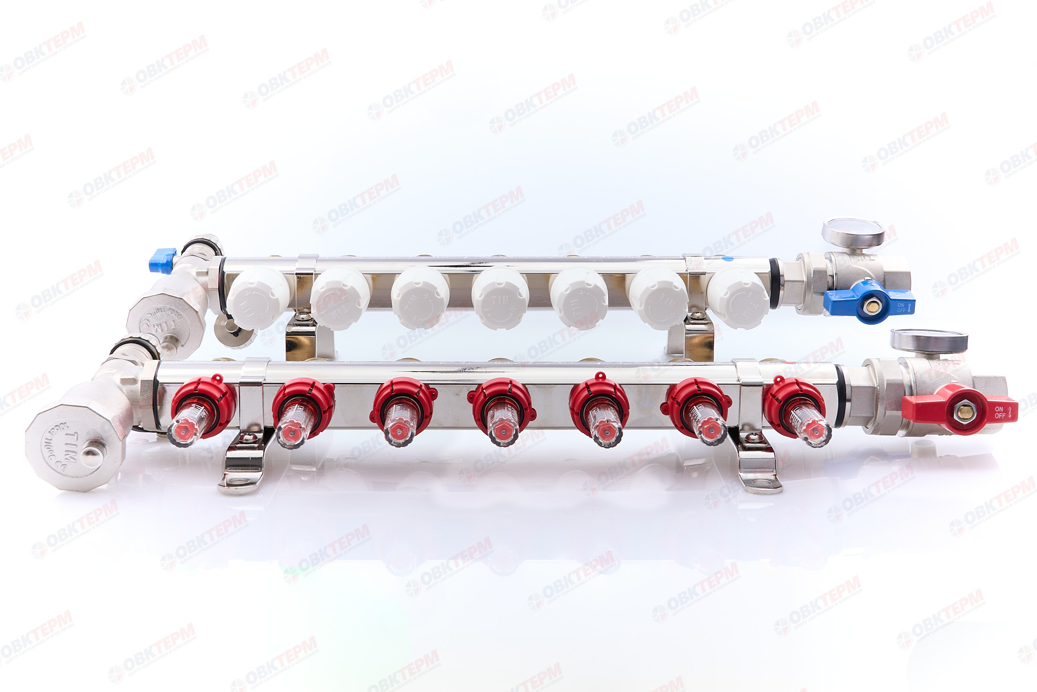 Коллектор с расходомерами  TIM латунный 1" с КРАНАМИ на   7 выходов   (1шт/2ящ) - миниатюра №5