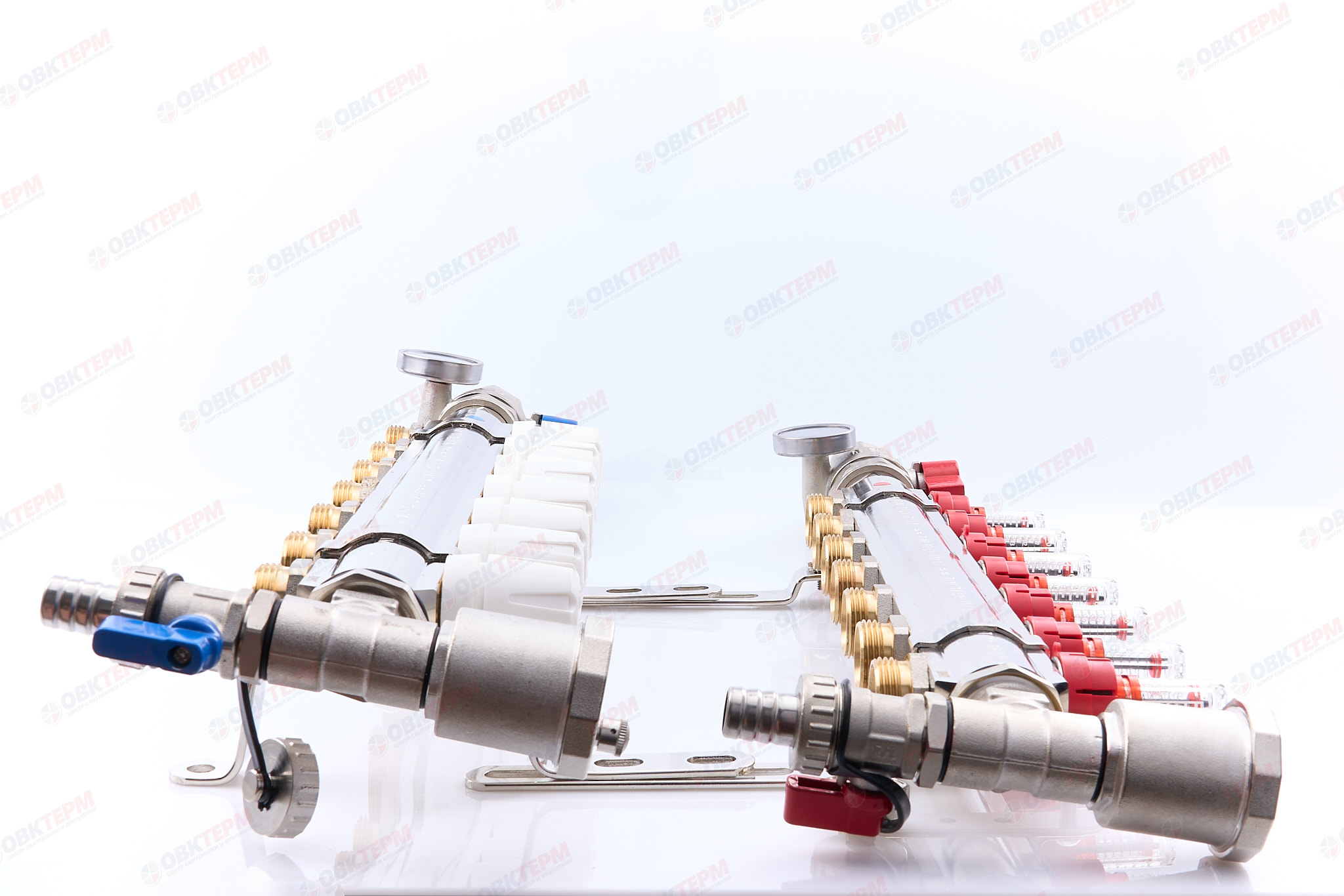 Коллектор с расходомерами  TIM латунный 1" с КРАНАМИ на   7 выходов   (1шт/2ящ) - миниатюра №6