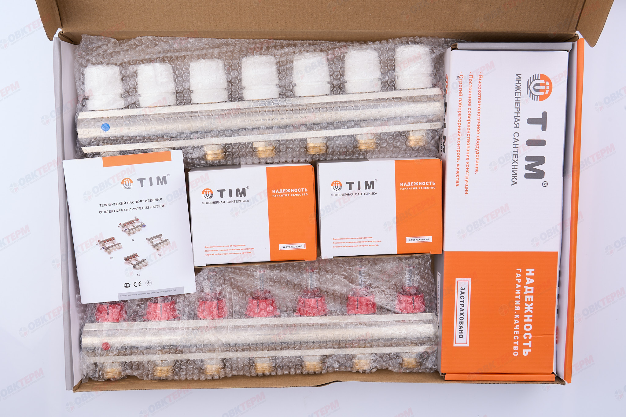 Коллектор с расходомерами  TIM латунный 1" с КРАНАМИ на   7 выходов   (1шт/2ящ) - миниатюра №9