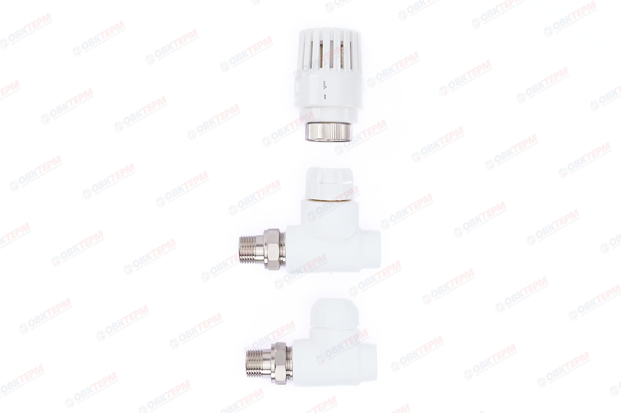 Комплект термо прямой (термоклапан, запорный клапан, термоголов)  20х1/2" НР  (белый) (20/1) (TIM) - Изображение №2