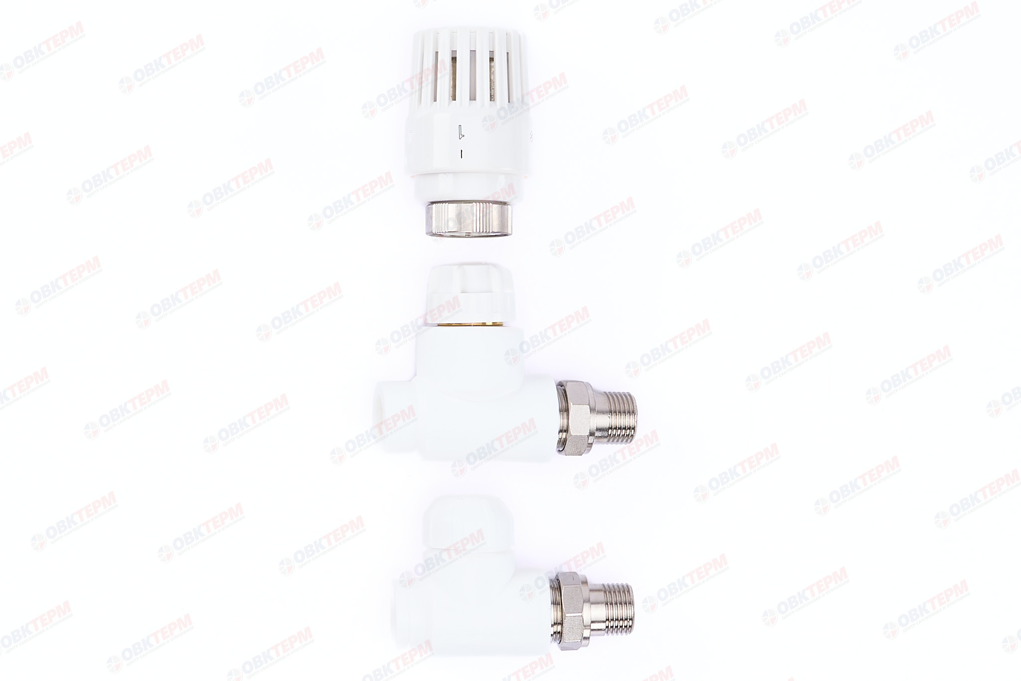 Комплект термо прямой (термоклапан, запорный клапан, термоголов)  20х1/2" НР  (белый) (20/1) (TIM) - Изображение №3