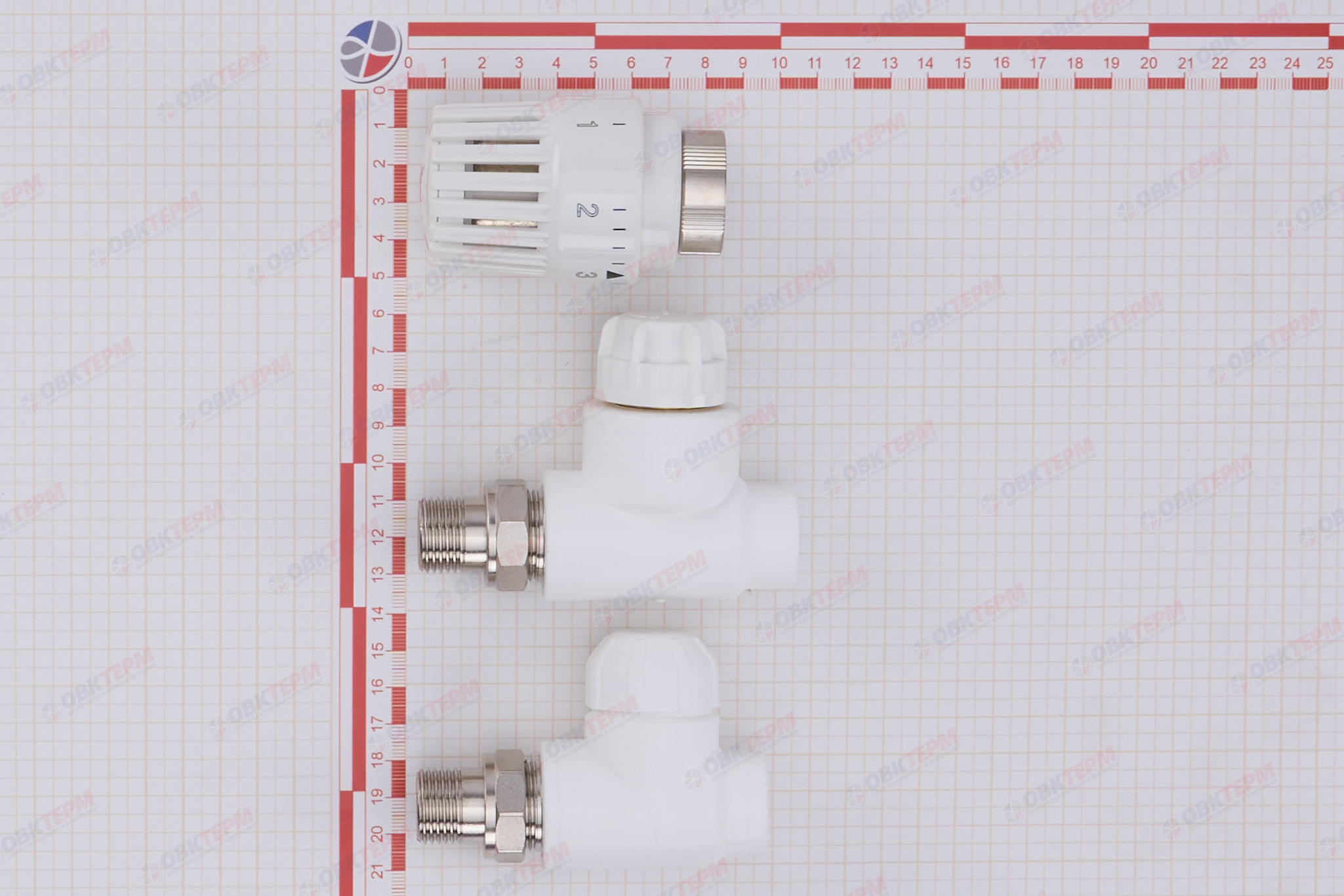 Комплект термо прямой (термоклапан, запорный клапан, термоголов)  20х1/2" НР  (белый) (20/1) (TIM) - миниатюра №7