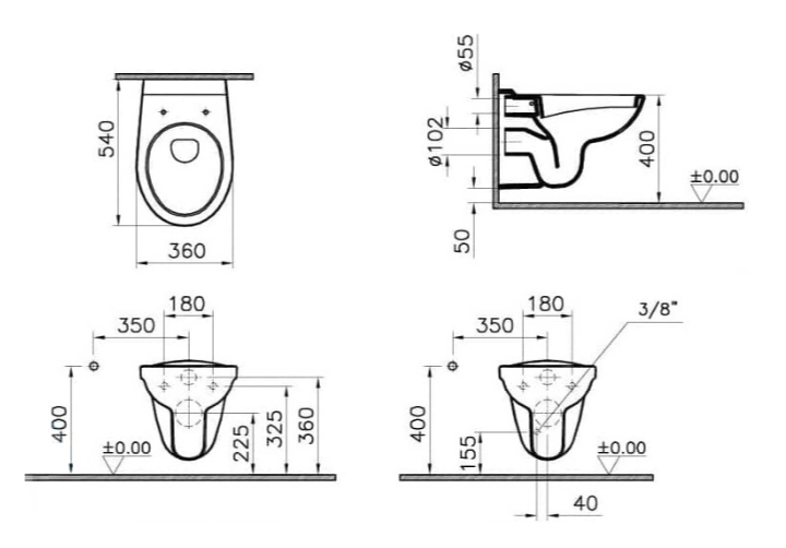Унитаз подвесной Norm Fit, без сиденья (подходят 90583, 43960),  (Ш360хВ350хГ540) - Изображение №2
