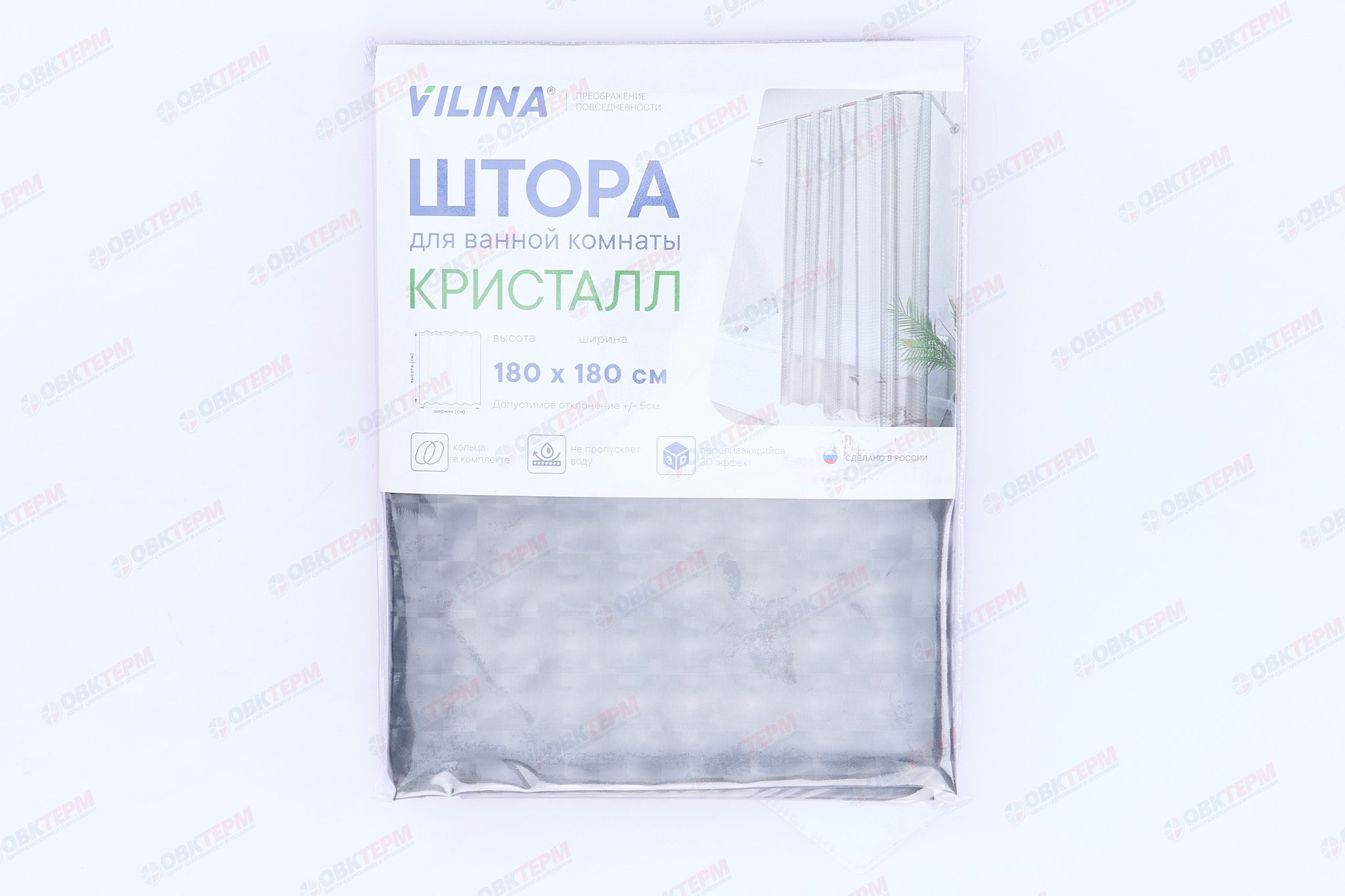Штора для ванной "Кристалл" из PEVA (Призма-серая) VILINA 180x180 (16 шт/ящ) - Изображение №2