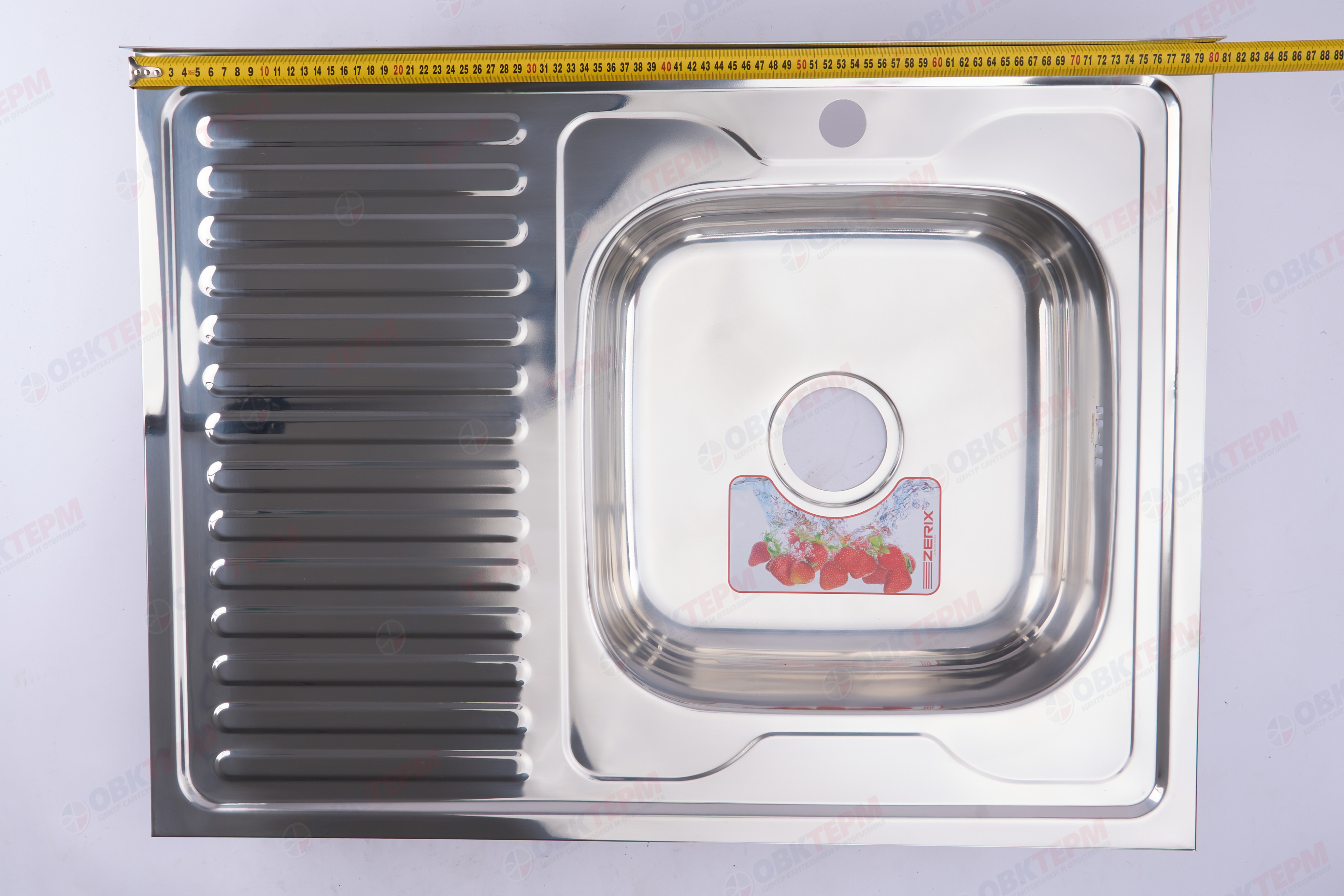 ZERIX мойка Z8060R-06-160P (polish) НАКЛАДНАЯ \ с сифоном (10шт/ящ) - миниатюра №8