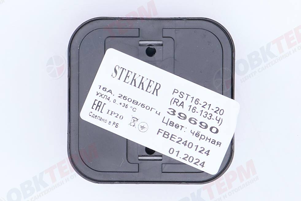 Розетка 1-местная с заземлением открытой установки, 16А, IP20, STEKKER PST16-21-20 , черный - миниатюра №7