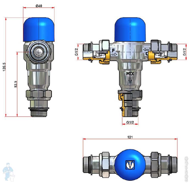 Трехходовой смесительный клапан   1/2"  Valtec не регулир - Изображение №5