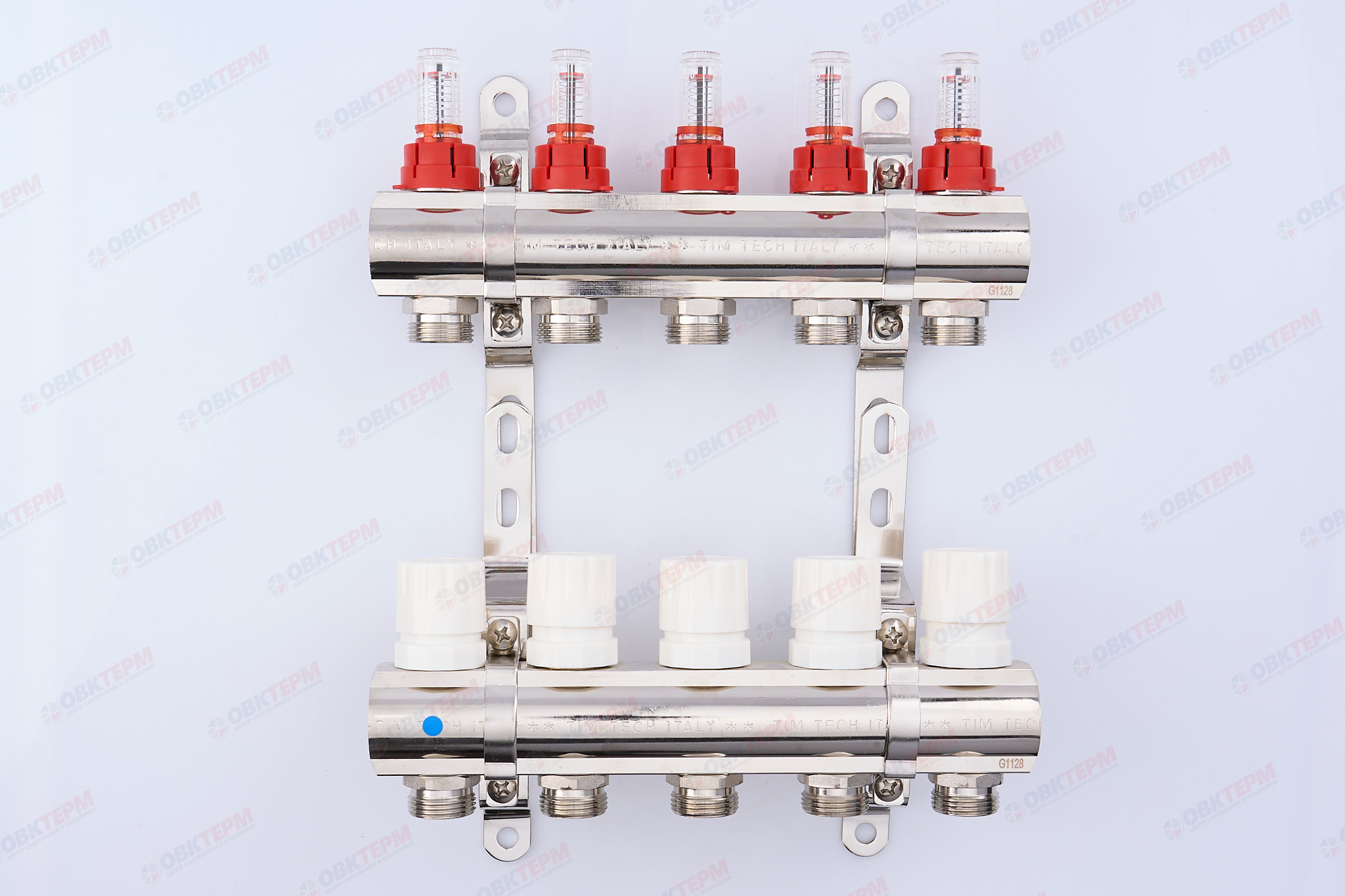 Коллектор с расходомерами TIM латунный 1" на  5 выхода (БЕЗ СЛИВНЫХ УЗЛОВ) - изображение №1