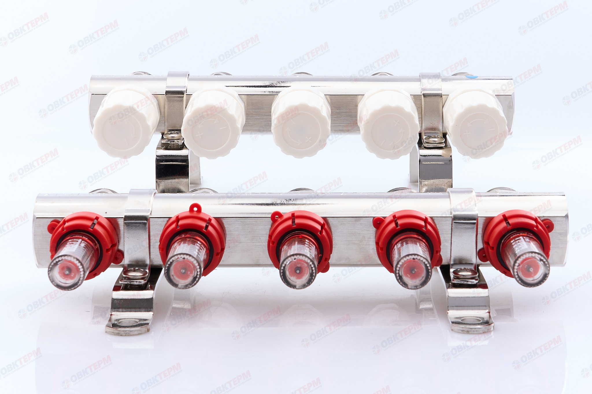 Коллектор с расходомерами TIM латунный 1" на  5 выхода (БЕЗ СЛИВНЫХ УЗЛОВ) - миниатюра №5