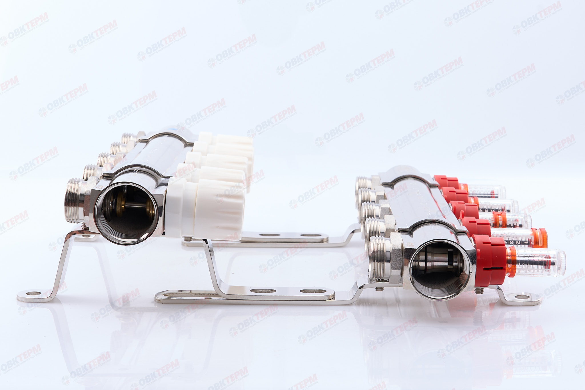 Коллектор с расходомерами TIM латунный 1" на  5 выхода (БЕЗ СЛИВНЫХ УЗЛОВ) - миниатюра №6