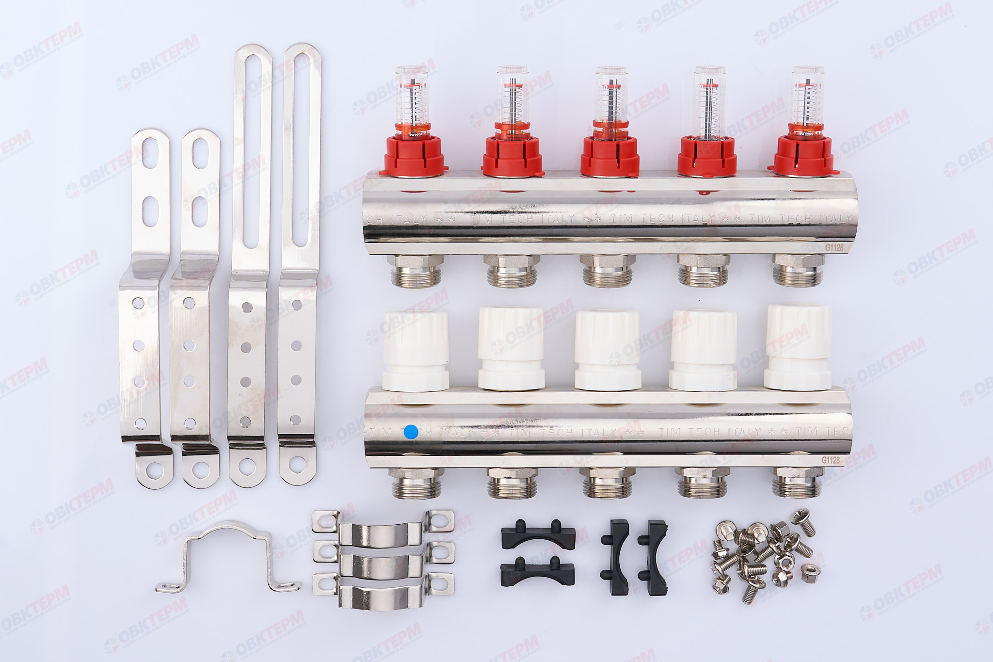 Коллектор с расходомерами TIM латунный 1" на  5 выхода (БЕЗ СЛИВНЫХ УЗЛОВ) - миниатюра №7