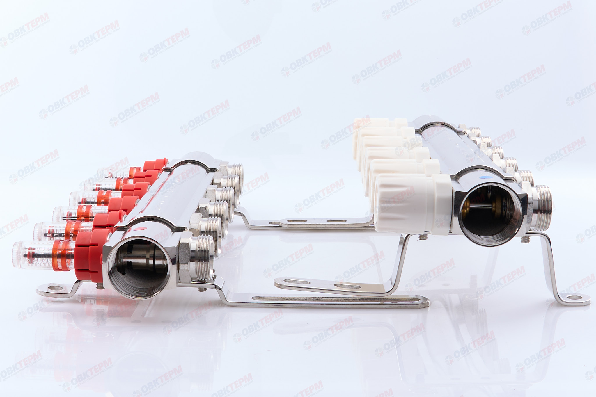 Коллектор с расходомерами TIM латунный 1" на  6 выхода (БЕЗ СЛИВНЫХ УЗЛОВ) - миниатюра №4