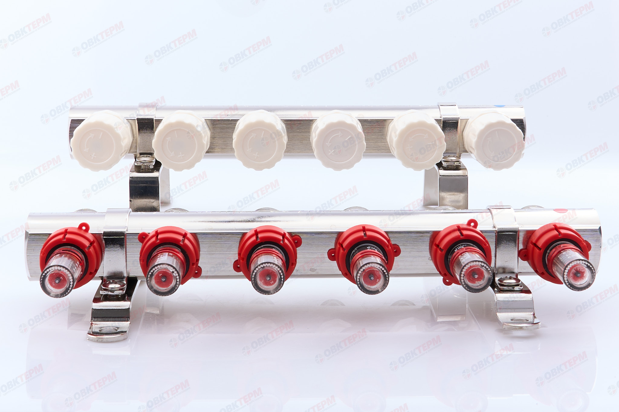 Коллектор с расходомерами TIM латунный 1" на  6 выхода (БЕЗ СЛИВНЫХ УЗЛОВ) - миниатюра №5