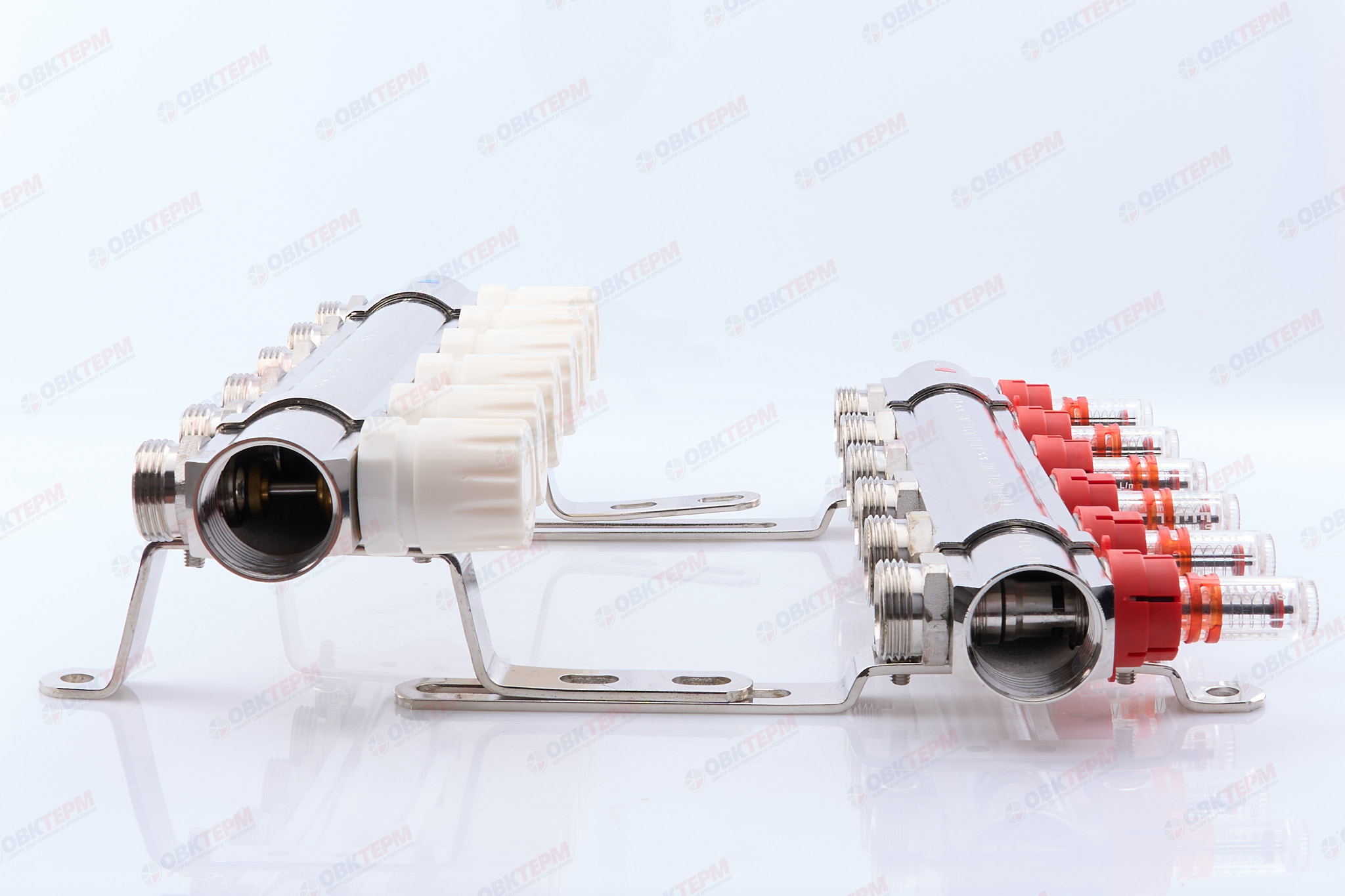 Коллектор с расходомерами TIM латунный 1" на  6 выхода (БЕЗ СЛИВНЫХ УЗЛОВ) - миниатюра №6