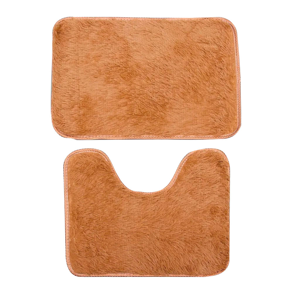 Набор ковриков для ванной и туалета Доляна «Пушистик», 2 шт: 38×40, 40×60 см, цвет светло-коричневый - Изображение №1