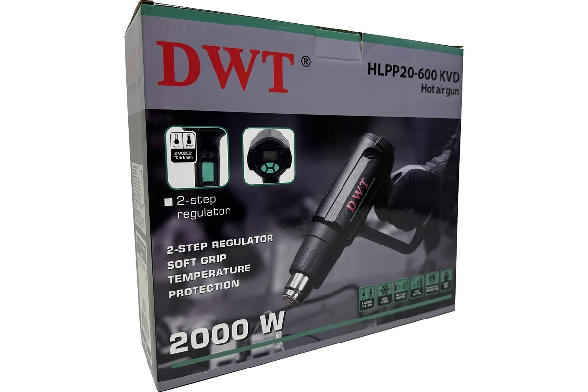 Фен строительный DWT (2 кВт, 60-600 °С, 300-500 л/мин, LED-дисплей) - Изображение №2