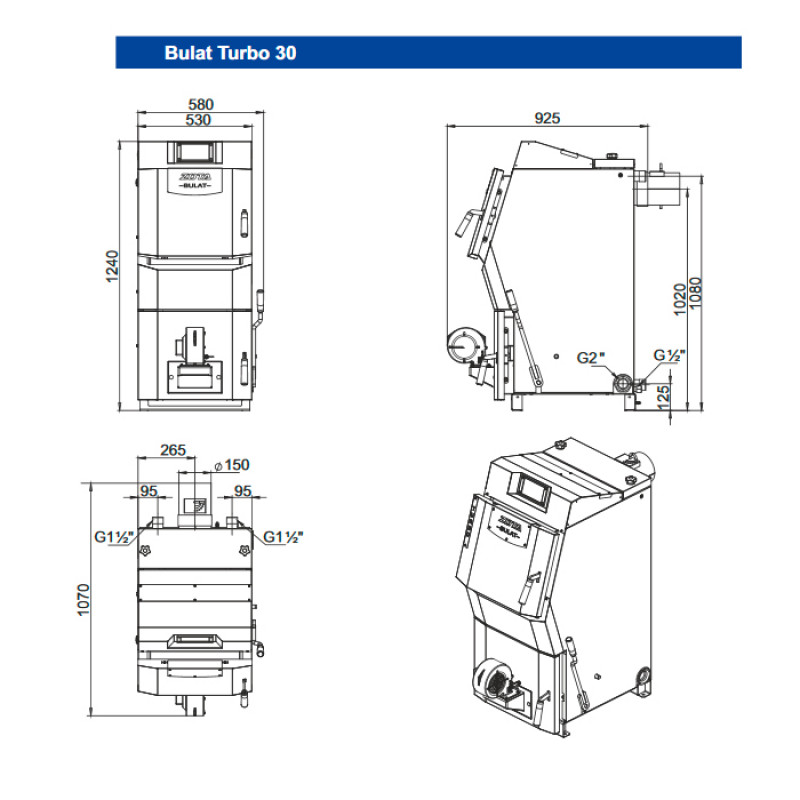 Котел твердотопливный  Bulat-Turbo  20 кВт, Ø150, max 3 bar            ZOTA - Изображение №5
