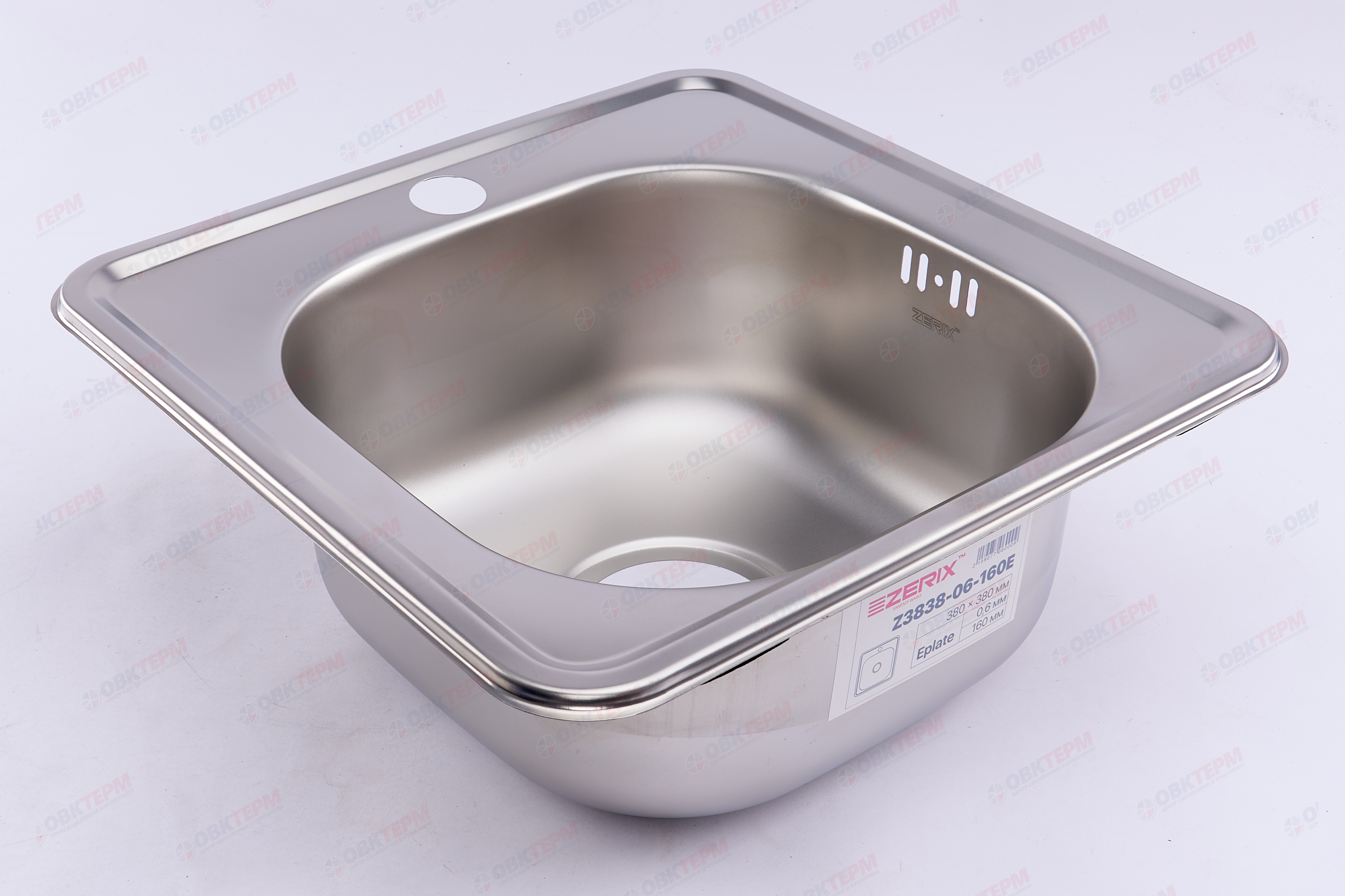 ZERIX мойка Z3838-06-160E (SATIN) ВРЕЗНАЯ /сифон (10шт/ящ) - Изображение №2