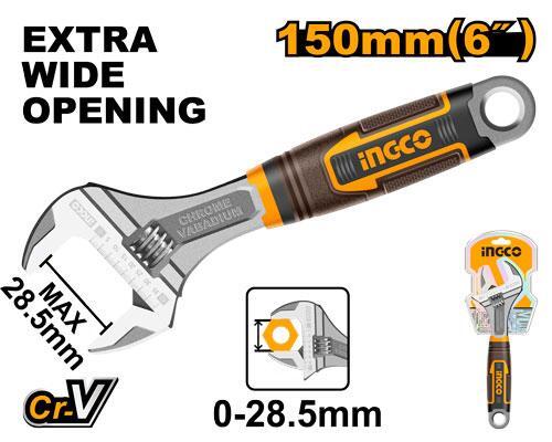 Ключ разводной 150 мм (0-24 мм) с двухкомпонентной ручкой INGCO - Изображение №2