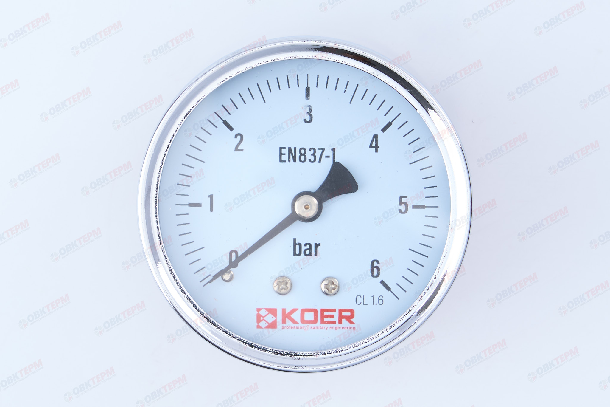 МАНОМЕТР  6 атм ХРОМ заднее подключение KOER(KM611A) D=63 - Изображение №1