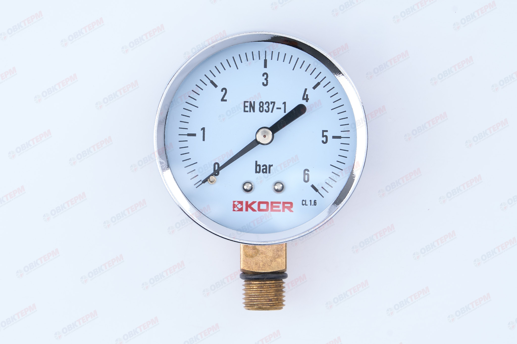 МАНОМЕТР  6 атм ХРОМ нижнее подключение KOER(KM.610 R) D=63 - Изображение №1