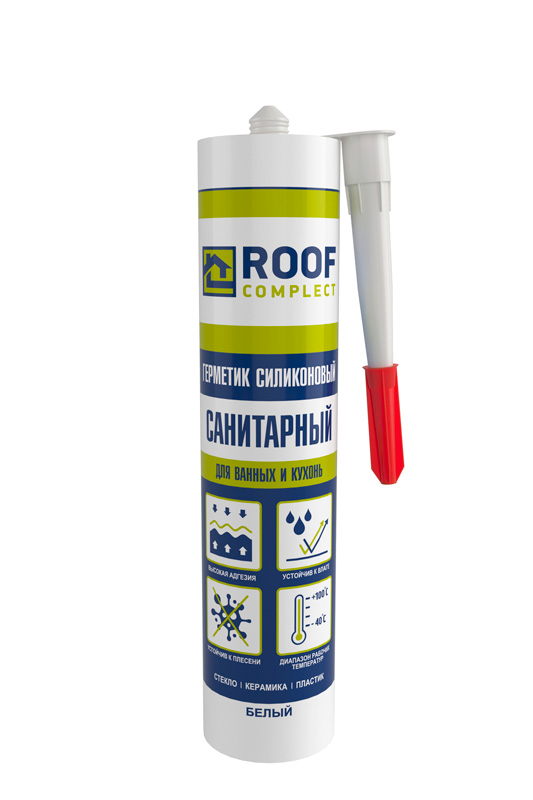 Герметик силиконовый Санитарный белый 260 мл (24шт/уп) Roof Complect - Изображение №1