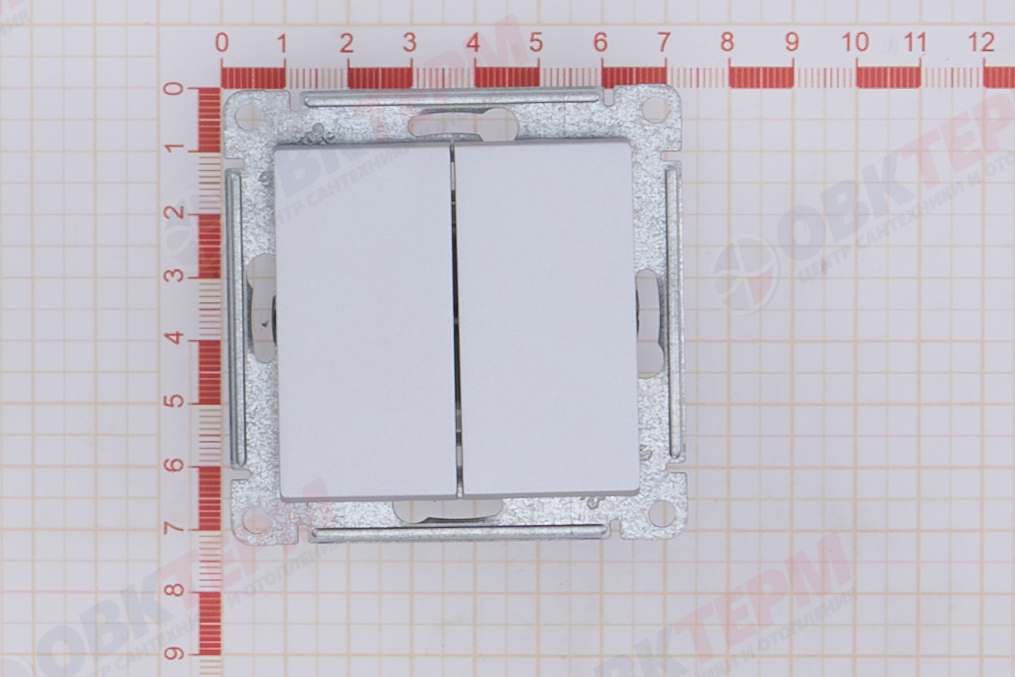 Выключатель 2-клавишный механизм сх.5 10АХ Алюминий AtlasDesign Systeme Electric - миниатюра №7