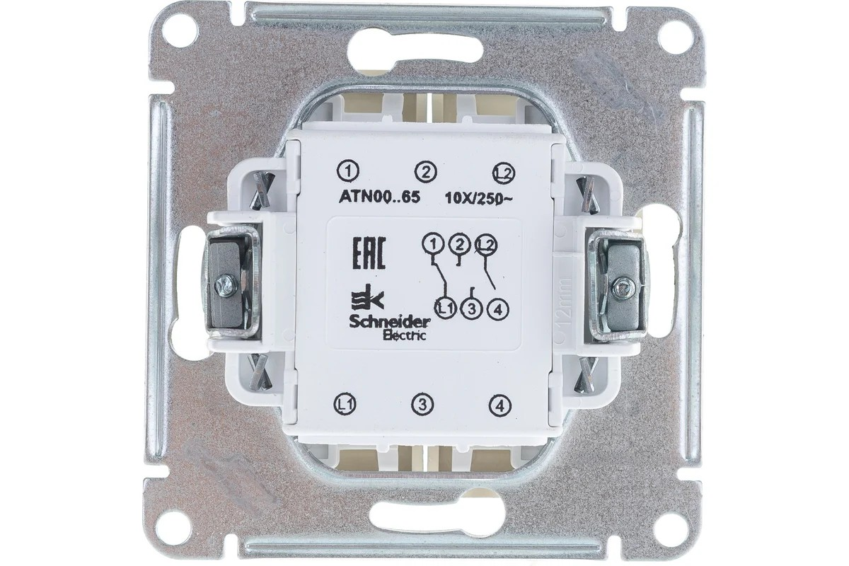 Переключатель 2-клавишный механизм сх.6 10АХ Алюминий AtlasDesign Systeme Electric - Изображение №2