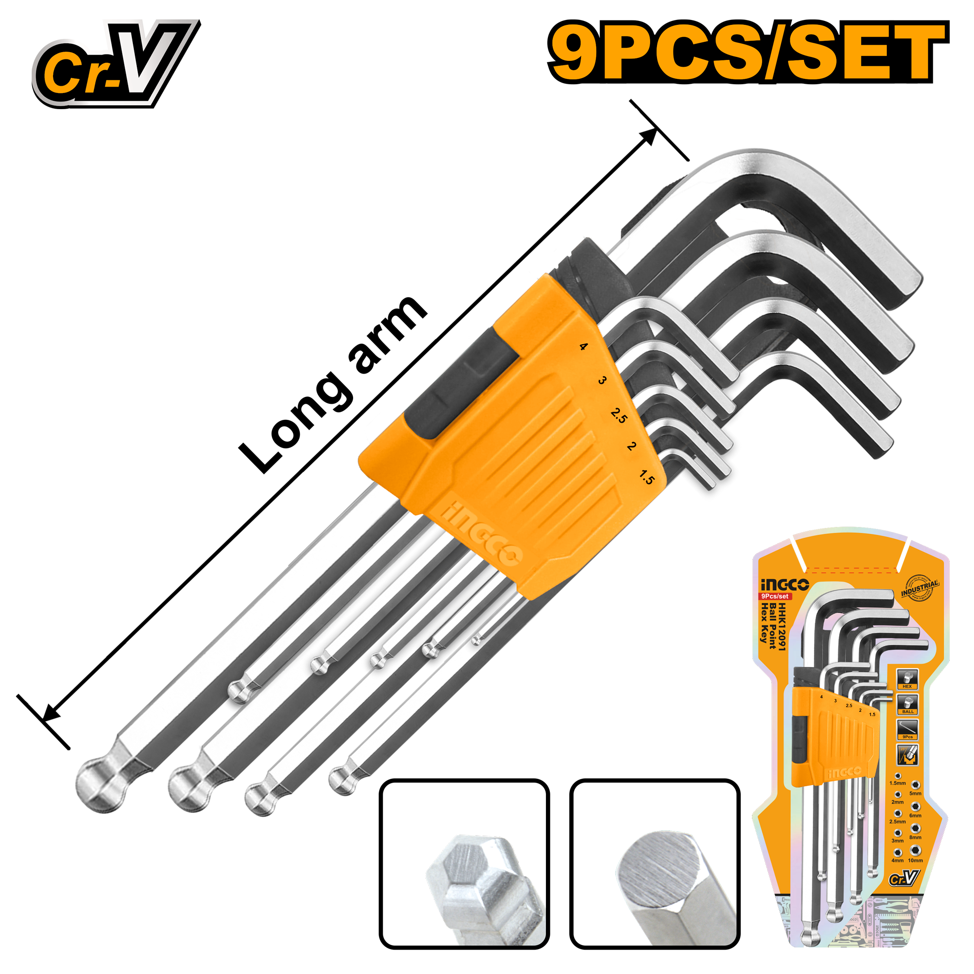 Набор шестигранных ключей 9 шт INGCO - Изображение №1
