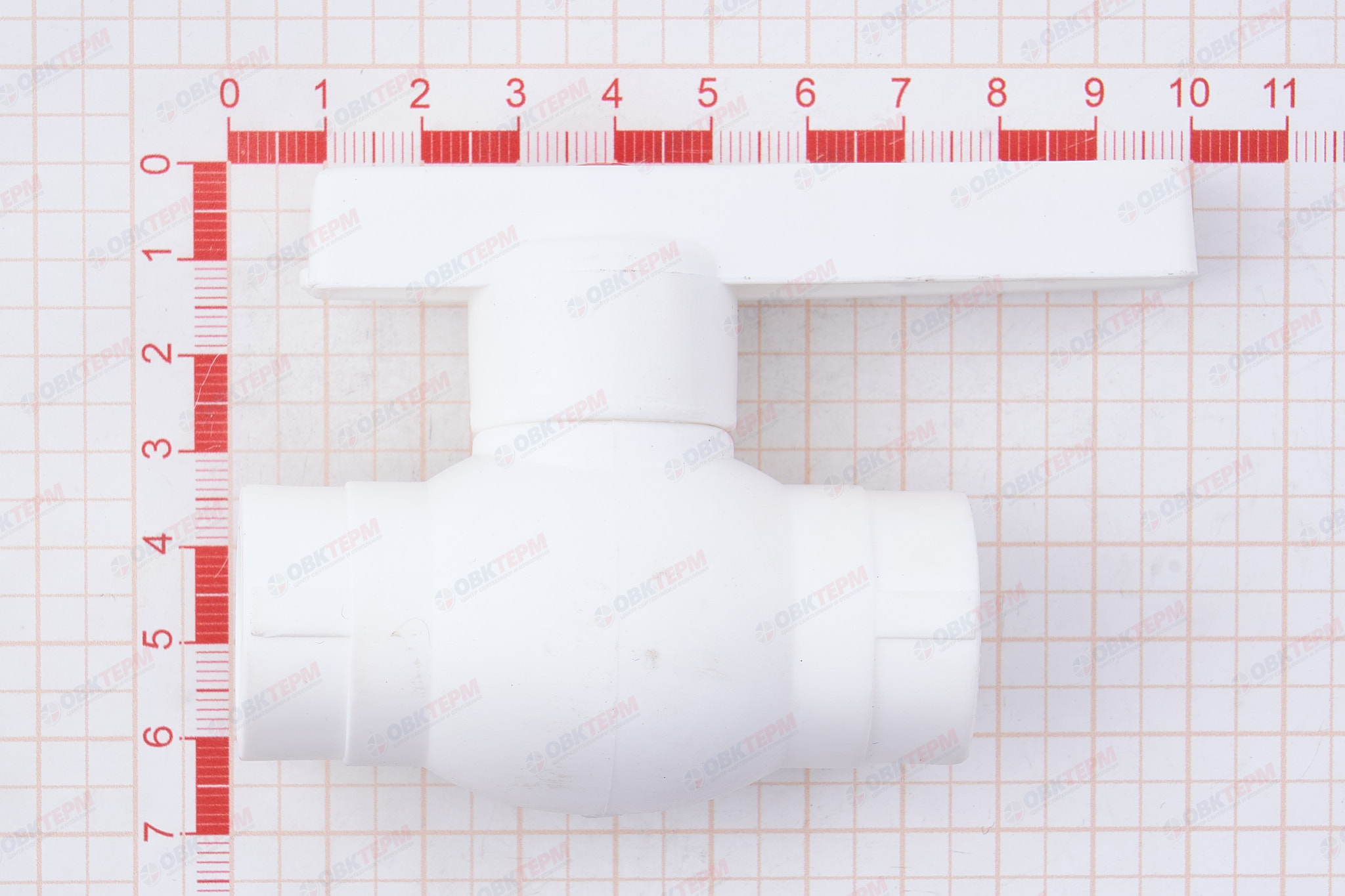 Кран пластиковый шаровый 20  (стальной шар)    (VALFEX OPTIMA)  белый  (60/15) - миниатюра №7