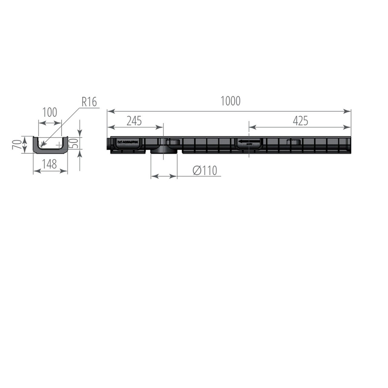 Лоток ЛВП Norma DN100 H55 без решетки (1000 х 148 х 55) - Изображение №2