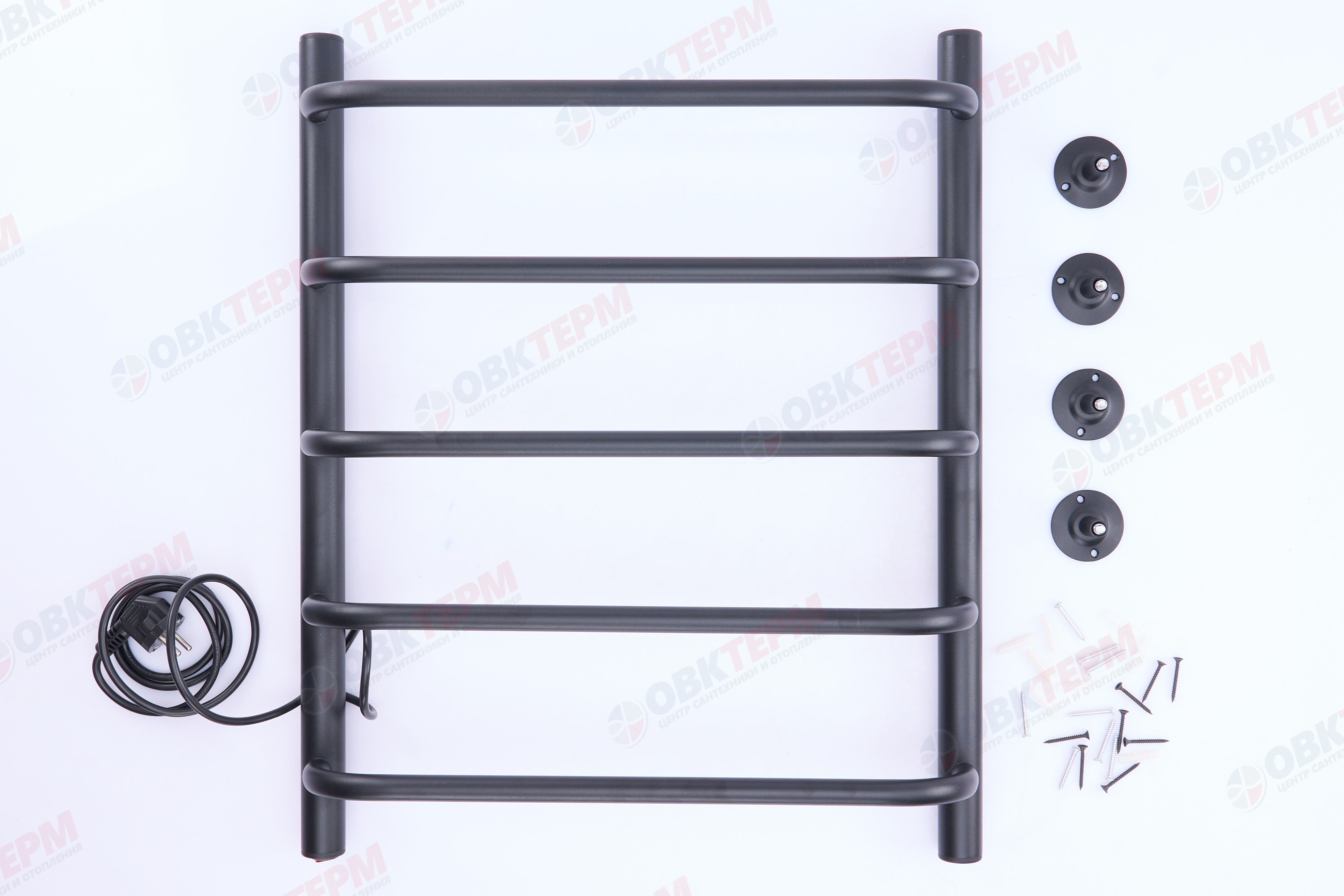 Полотенцесушитель электрический АДВ ЛНК - Э1" 50*60 (скоба, кабель слева, 5 перекладин) Черный муар - Изображение №4