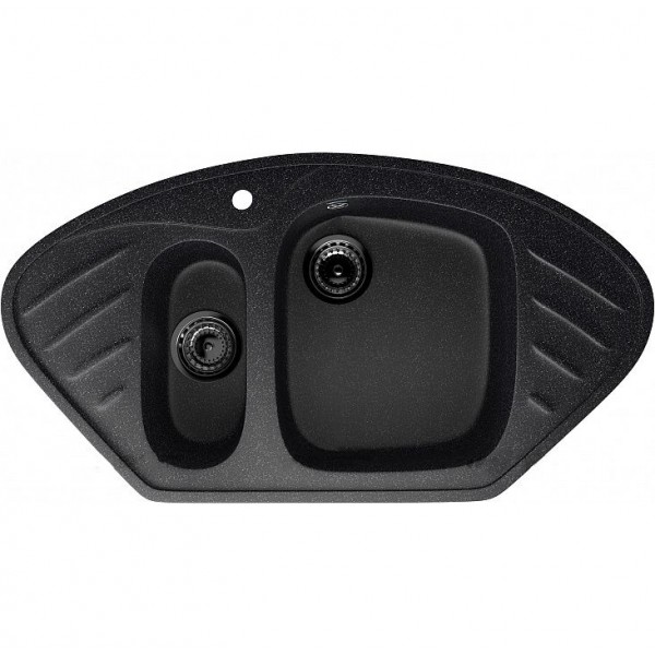 Мойка угловая двухсекционная 940*495*165мм GRANMILL 32  черная матовая - Изображение №1