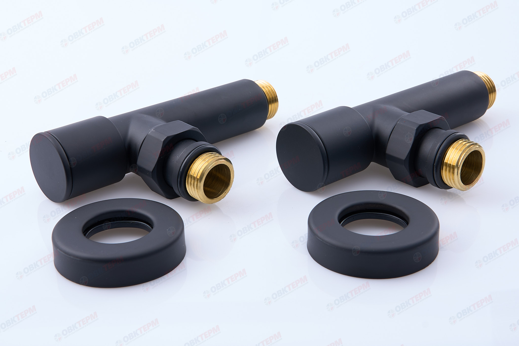 Кран  вентильный  с американкой   TIM   1/2Н - 1/2"Н  угловой, круглый,черный   (1пара/20ящ) - Изображение №1