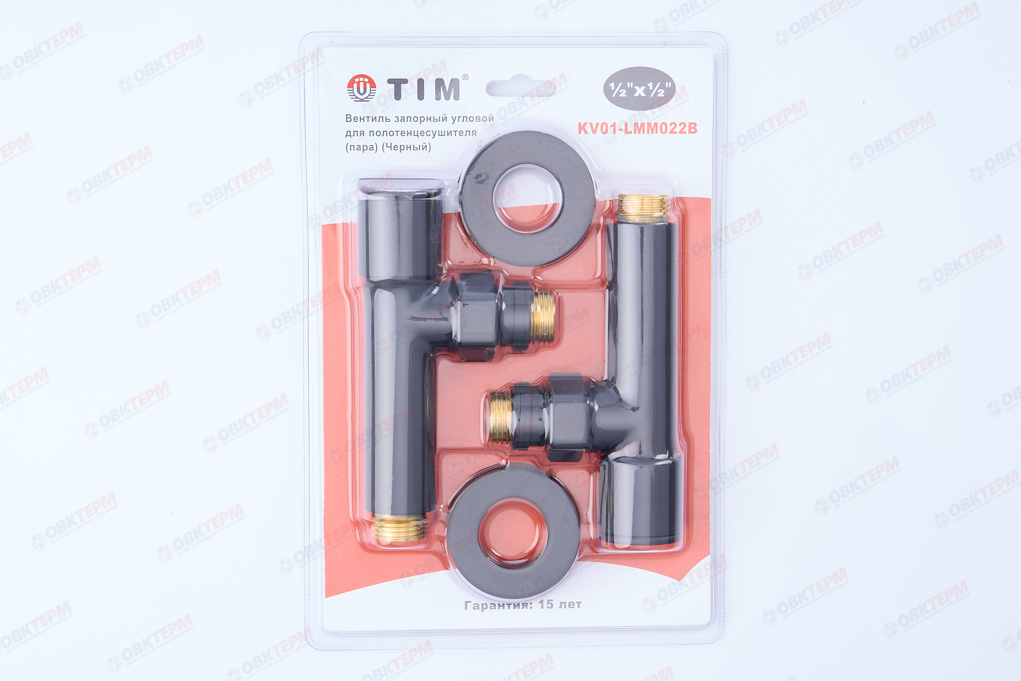Кран  вентильный  с американкой   TIM   1/2Н - 1/2"Н  угловой, круглый,черный   (1пара/20ящ) - миниатюра №7