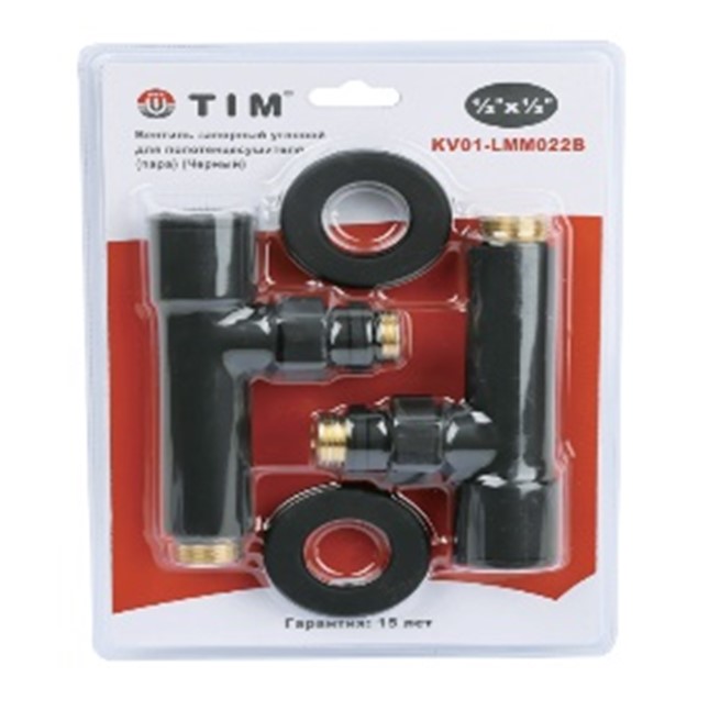 Кран  вентильный  с американкой   TIM   1/2Н - 1/2"Н  угловой, круглый,черный   (1пара/20ящ) - Изображение №2