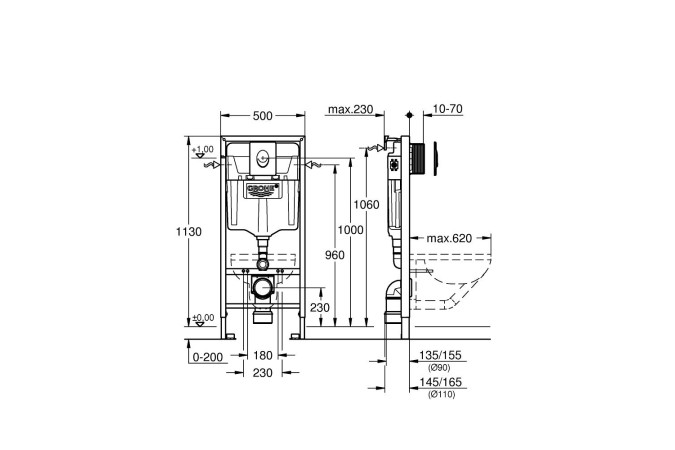 Инсталляц. сист д/унитаза GROHE Rapid 3в1 (овальная пневмо кнопка) - Изображение №3