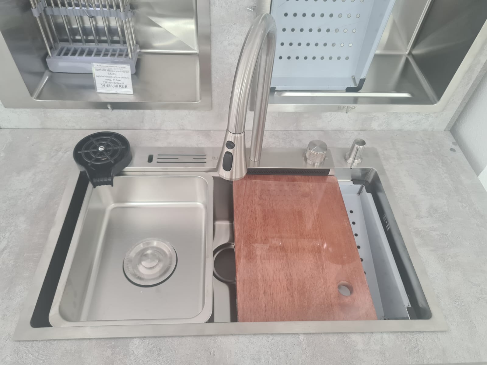 Мойка REDO FRANCO SET-4 SATIN сифон/доска/гастроемк/мойка стак/дозатор/пит. Кран/крепл 750*460*220 - изображение №1