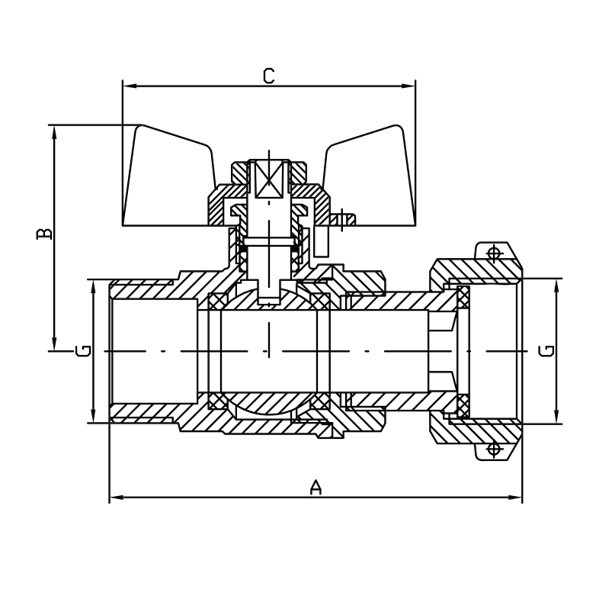 Кран шаровый ГАЗ   KOER     3/4" ВН   бабочка  с НВ СНГ     (32/8) - Изображение №2