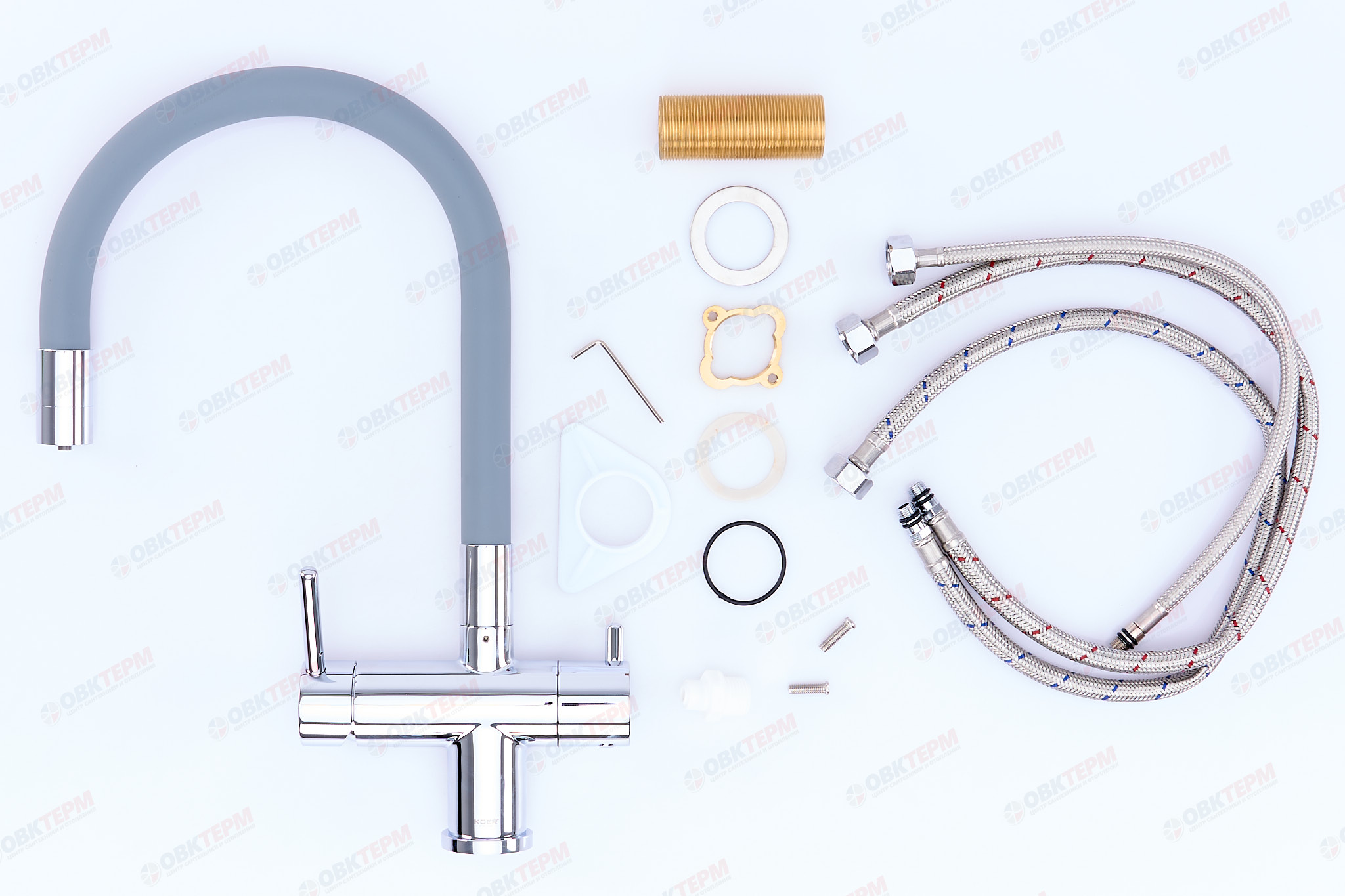 Смеситель д/кухни под ФИЛЬТР KOER KB-72002-01 (Цвет хром+силик.излив серый) (8шт/ящ) - Изображение №5